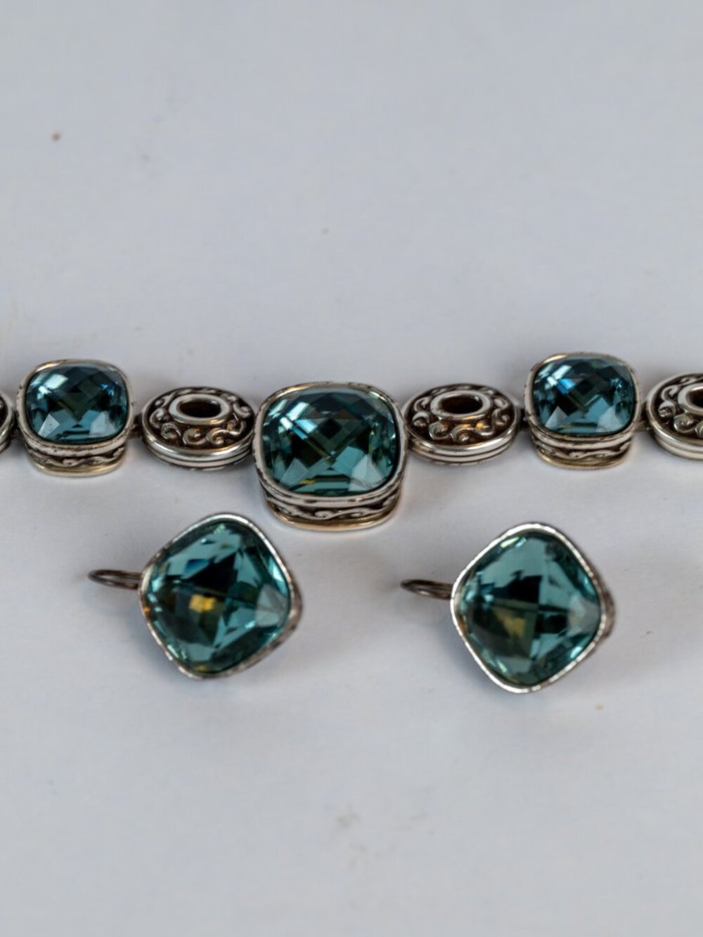 Brighton Teal Blue Crystal Necklace & Earrings Set Silver Tone - Picture 5 of 5